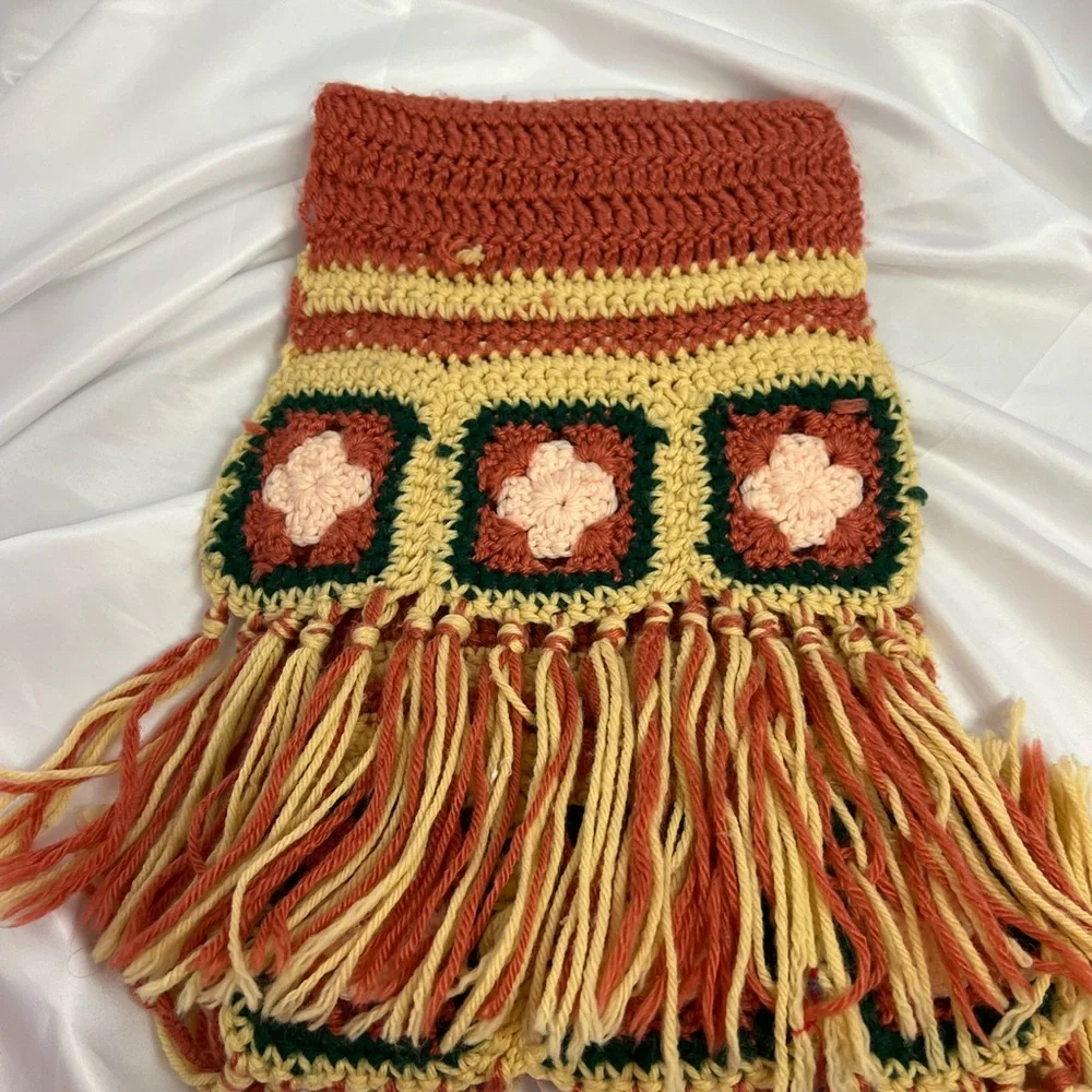 3 FOR $15 Orange and Gold Knit Scarf with Fringe